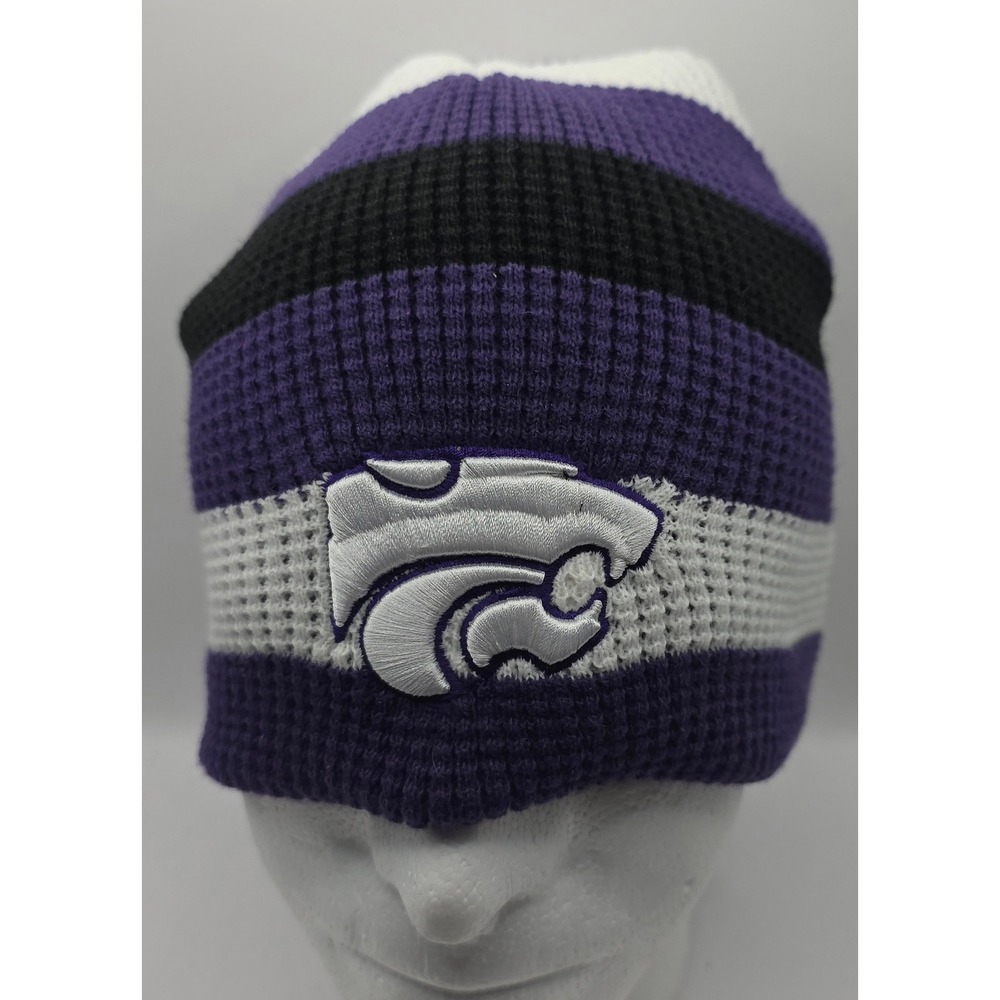 Colosseum Kansas State Wildcats‎ Beanie Hat Purple Striped Waffle Knit Powercat